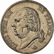 NGC - Two Louis XVIII 5 Franc, 1816A and 1823W, NGC graded as AU Details, (2)