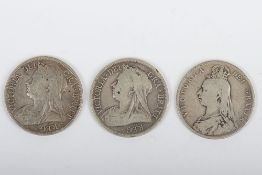 Three Victoria Halfcrowns, 1889, 1894 and 1897, fine or better, (3)