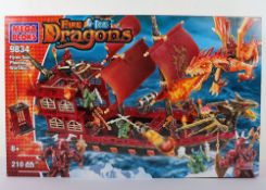 Scarce Mega Bloks 9834 Fyren Sea Phoenix Warship Dragons Fire Ice Set sealed boxed.