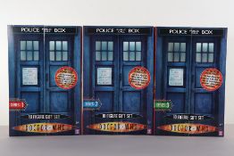 Three Doctor Who BBC Police Box Sets Series 1,2 and 3 Action Figures by Character.
