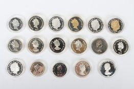 A selection of silver proof crowns, five pounds etc,