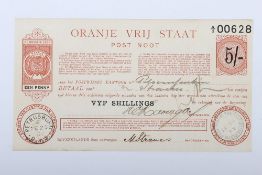 Orange Free State, Post Noot, Vyf Shillings,