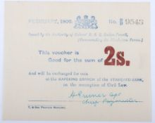 Siege of Mafeking, 2 Shilling, February 1900, no. B9543, one dot omitted from 'i' in first 'Civil', 