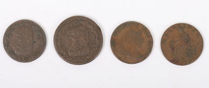 Four 18th Century tokens, including Anglesey 1788 Penny and Halfpenny,