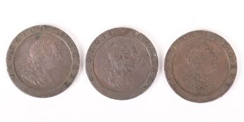 George III (1760-1820), Twopence, 1797 (x3)