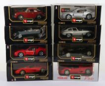Eight Burago Boxed Cars Models 1/18 Scale.