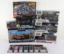 Fourteen Modern Star Wars Action Figures and Vehicles Boxed moc Hasbro.
