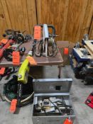 Lot of (3) assorted electric power tools, (1) Evolution chop saw with 12 inch concrete cutting