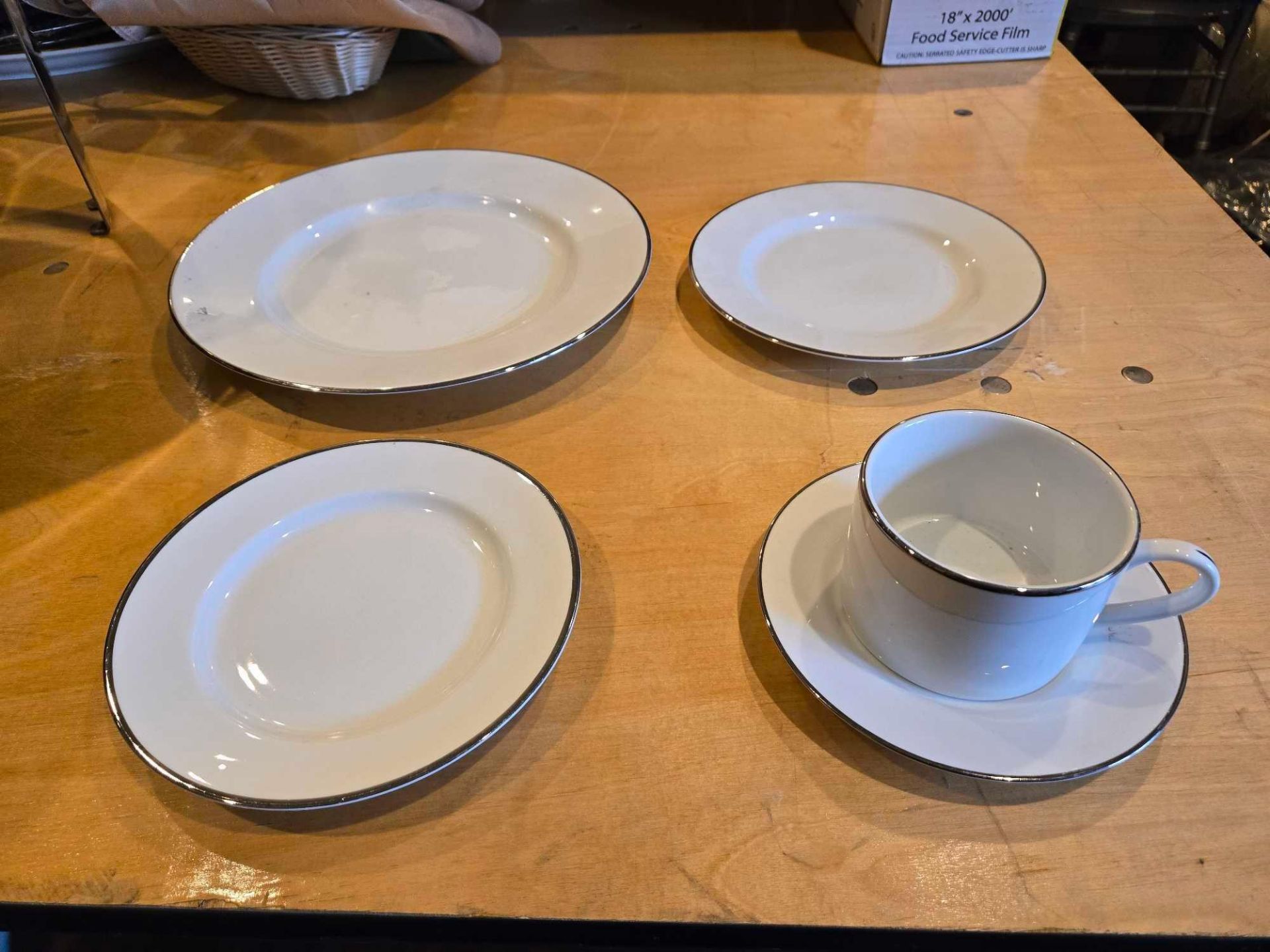 White with Silver Band Dinnerware