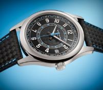 PATEK PHILIPPE CALATRAVA 40mm BLACK DIAL WITH BLUE STRAP AND STITCHING AND NUMERALS - NEW 2024