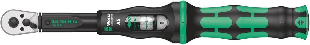 RRP £144.95 - Wera Click Torque A 5 Adjustable Torque Wrench, 1/4" Square Drive, 2.5 - 25 Nm, 05075