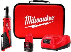 RRP £177.00 - Milwaukee M12IR-201B (3/8") M12 Compact Impact Ratchet (1 x 2ah Li-ion Batteries, Cha