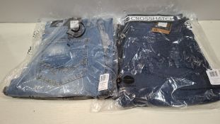 20 X BRAND NEW MIXED DUCK AND COVER AND CROSSHATCH JEANS IN BLUE / NAVY BLUE / GREY IN SIZES 30, 32,