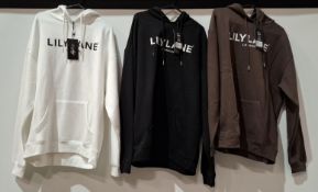 20 X BRAND NEW LILYLANE LONDON HOODIES IN VARIOUS COLOURS BROWN, BLACK, WHITE, SAGE AND STONE IN