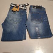 20 X BRAND NEW CROSSHATCH AND DUCK & COVER DENIM JEANS IN BLUE / NAVY BLUE IN SIZES 30, 32, 34,