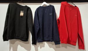 22 X BRAND NEW CROSSHATCH JUMPERS, 12 X IN CHARCOAL, , 7X IN RED AND 1 IN BLACK AND 2 IN NAVY BLUE