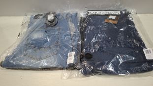 20 X BRAND NEW MIXED JEANS LOT CONTAINING DUCK AND COVER AND CROSS HATCH JEANS IN BLUE IN SIZES, 32,