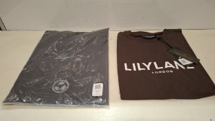 20 X BRAND NEW LILYLANE LONDON T-SHIRTS IN BROWN IN SIZES S, M, L (IN 1 TRAY - TRAY NOT INCLUDED)