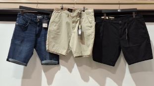 20 X BRAND NEW MIXED DENIM JEANS SHORTS LOT CONTAINING, DUCK AND COVER AND CROSSHATCH IN BLACK, BLUE