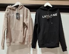 20 X BRAND NEW LILYLANE LONDON HOODIES, 11 X IN BLACK IN SIZES, S AND M, 9 X IN STONE IN SIZES, S