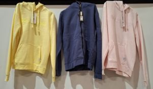 20 X BRAND NEW DUCK AND COVER HOODIES IN VARIOUS COLOURS, YELLOW, LIGHT PINK, BLUE AND STONE IN