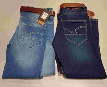 20 X BRAND NEW CROSSHATCH DENIM JEANS WITH BELTS IN BLUE / NAVY BLUE 32, 34, 36, 38, 40, ETC