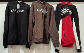 20 X BRAND NEW MIXED LILYLANE LONDON / CROSSHATCH HOODIES IN VARIOUS COLOURS BROWN, BLACK GREY IN
