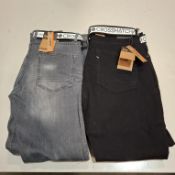 20 X BRAND NEW CROSSHATCH JEANS WITH BELTS IN BLACK AND GREY IN VARIOUS SIZES 32, 34, 36, 38, 40,