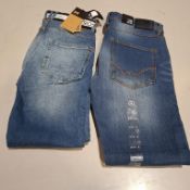 20 X BRAND NEW MIXED CROSSHATCH AND DUCK & COVER DENIM JEANS WITH BELTS IN BLUE / NAVY BLUE IN SIZES