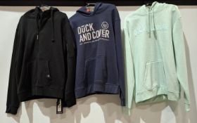 20 X BRAND NEW DUCK AND COVER HOODIES IN BLACK, BROWN, YELLOW, BLUE AND WINE ETC, IN VARIOUS