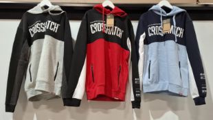 20 X BRAND NEW CROSSHATCH COMPOUNDS HOODIES IN VARIOUS COLOURS RED / BLACK , NAVY / BLUE AND