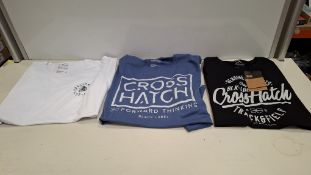 40 X BRAND NEW CROSSHATCH T-SHIRTS IN WHITE, PURPLE, BLUE, NAVY BLUE, BLACK AND GREN IN SIZES, M, L,