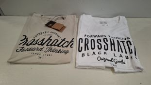 40 X BRAND NEW CROSSHATCH T-SHIRTS IN CREAM, WHITE, BLUE, NAVY BLUE AND GREY IN SIZES M, XL, 2XL (IN