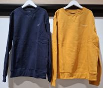 22 X BRAND NEW CROSSHATCH JUMPERS 14 X IN MUSTARD, 6 X IN NAVY BLUE, 2 X IN BLACK IN VARIOUS