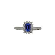 A 14ct gold tanzanite and diamond cluster ring,