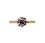 A ruby and diamond cluster ring,