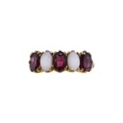 A 9ct gold garnet and opal ring,