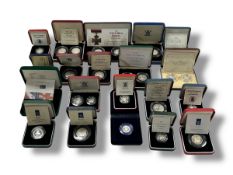 Royal Mint - A collection of silver proof piedfort coins, along with others,