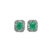A pair of 18ct gold emerald and diamond cluster ear studs,