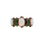 A 9ct gold opal and emerald ring,