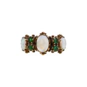 A 9ct gold opal and emerald ring,
