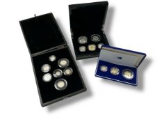 Royal Mint - Three cased piedfort sets of UK coinage in Sterling silver,