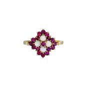 A 9ct gold opal and ruby ring,