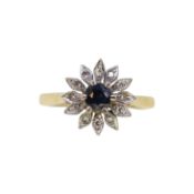 A sapphire and diamond cluster ring,