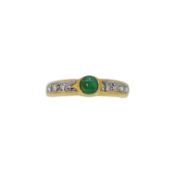 A 9ct gold cabochon emerald and diamond ring,
