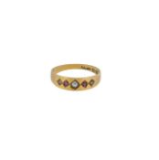 A Victorian 18ct gold ruby and split pearl ring,