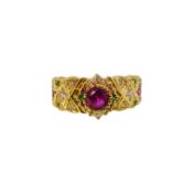 A 22ct gold red paste and cubic zirconia ring,