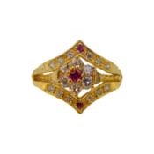 A 22ct gold synthetic ruby and cubic zirconia ring,