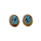 Mark Yazzie - A pair of turquoise ear studs,