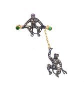 A diamond, emerald and ruby monkey brooch/pendant,